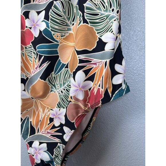 Hurley One Piece Swim XL Tropical Floral Burgundy White‎ Orange Hawaiian EUC - Picture 3 of 10